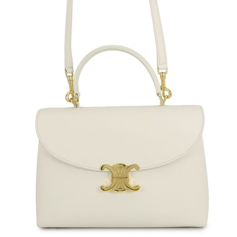 セリーヌ ハンドバッグ  ニノ  ミディアム トリオンフ スムースサテンドカーフスキン117523GG2 CELINE 2wayショルダー 白
