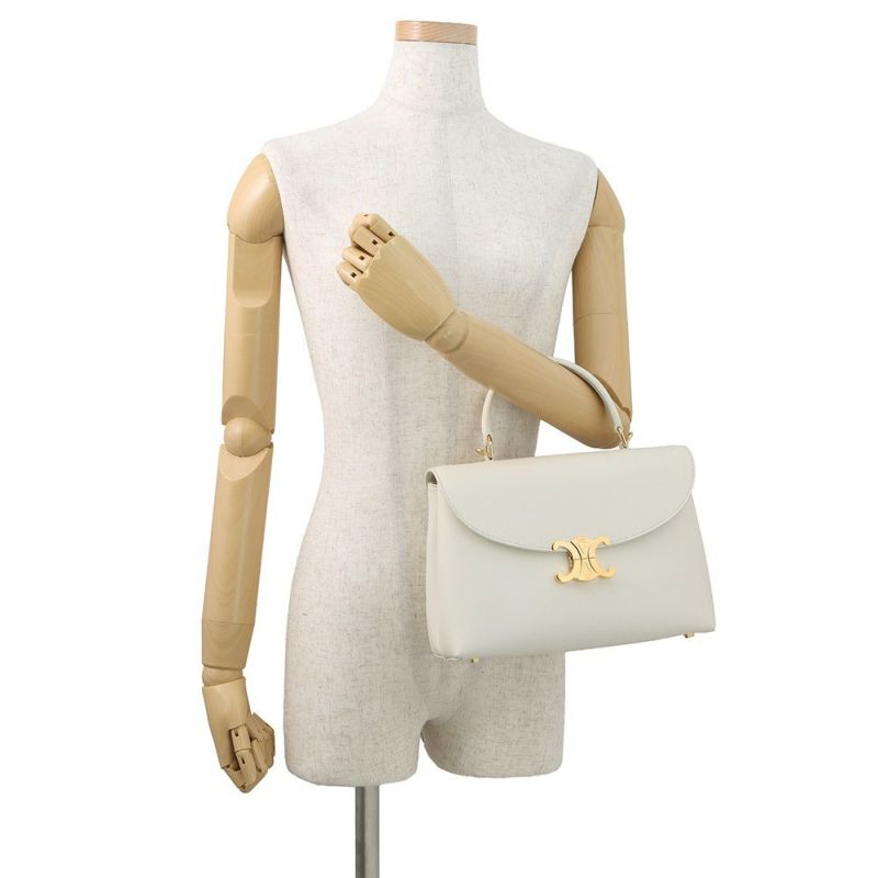 セリーヌ ハンドバッグ  ニノ  ミディアム トリオンフ スムースサテンドカーフスキン117523GG2 CELINE 2wayショルダー 白
