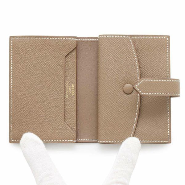 エルメス カードケース ベアン ミニ エトゥープ/ゴールド金具 エプソン W刻印 HERMES 名刺入れ