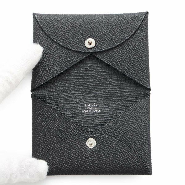 エルメス カードケース カルヴィ ブラック エプソン W刻印 HERMES 名刺入れ 黒