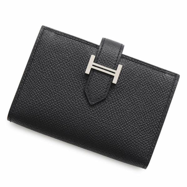 エルメス カードケース ベアン ミニ エトゥープ/シルバー金具 エプソン W刻印 HERMES 名刺入れ 黒