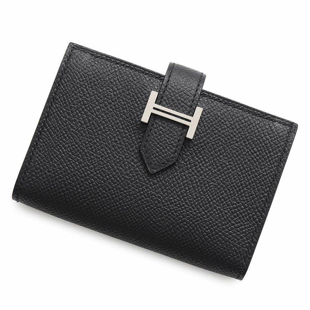 エルメス カードケース ベアン ミニ エトゥープ/シルバー金具 エプソン W刻印 HERMES 名刺入れ 黒