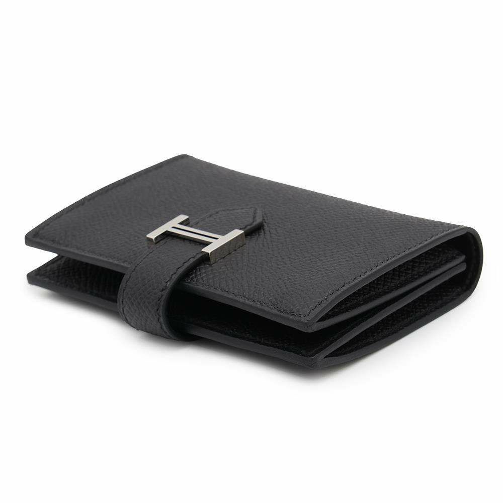 エルメス カードケース ベアン ミニ エトゥープ/シルバー金具 エプソン W刻印 HERMES 名刺入れ 黒