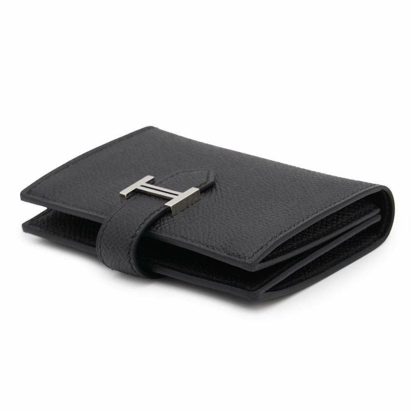 エルメス カードケース ベアン ミニ エトゥープ/シルバー金具 エプソン W刻印 HERMES 名刺入れ 黒