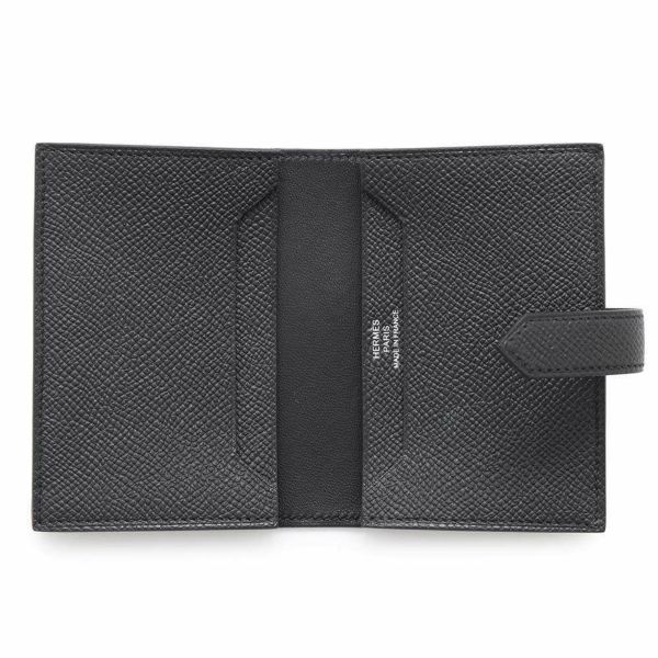 エルメス カードケース ベアン ミニ エトゥープ/シルバー金具 エプソン W刻印 HERMES 名刺入れ 黒