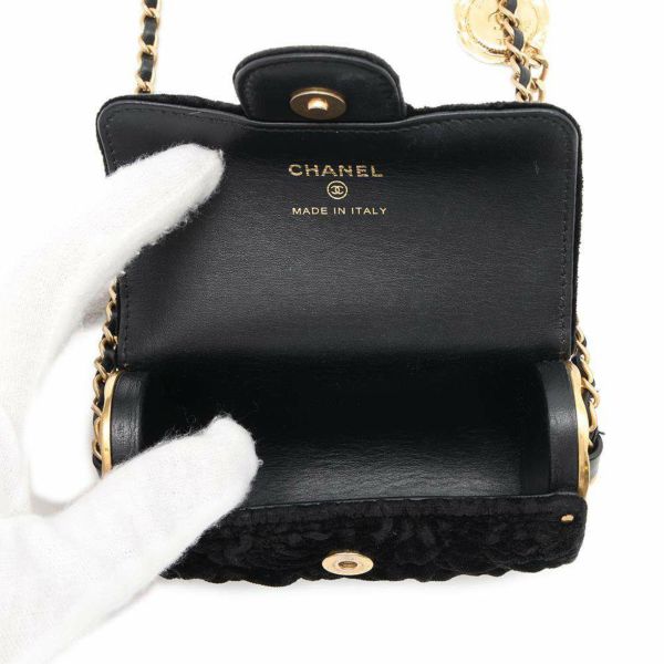 シャネル チェーンショルダーバッグ カードホルダー カメリア ポシェット スエード AP2285 CHANEL 黒