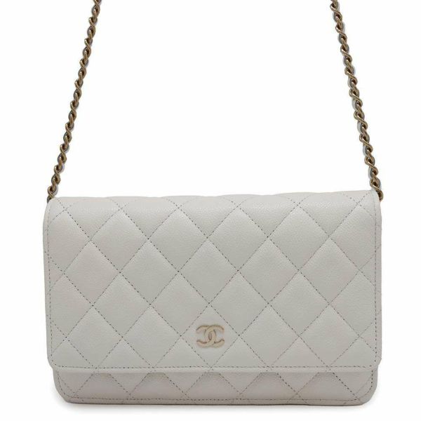 ャネル チェーンウォレット クラシック マトラッセ ココマーク キャビアスキン AP0250 CHANEL 財布 白