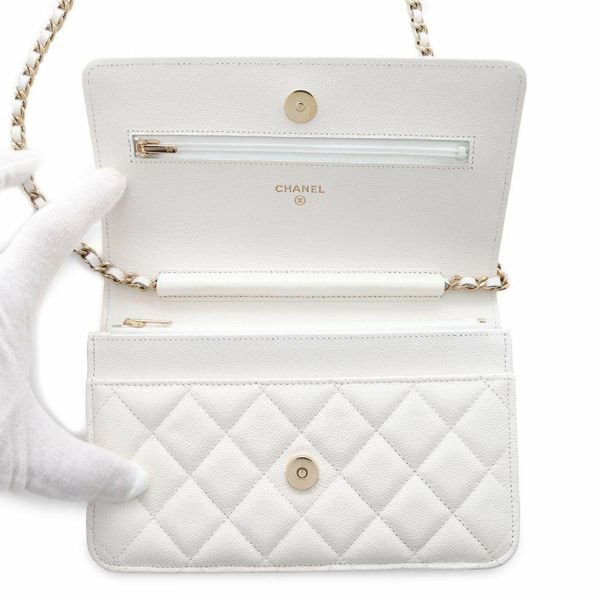 ャネル チェーンウォレット クラシック マトラッセ ココマーク キャビアスキン AP0250 CHANEL 財布 白