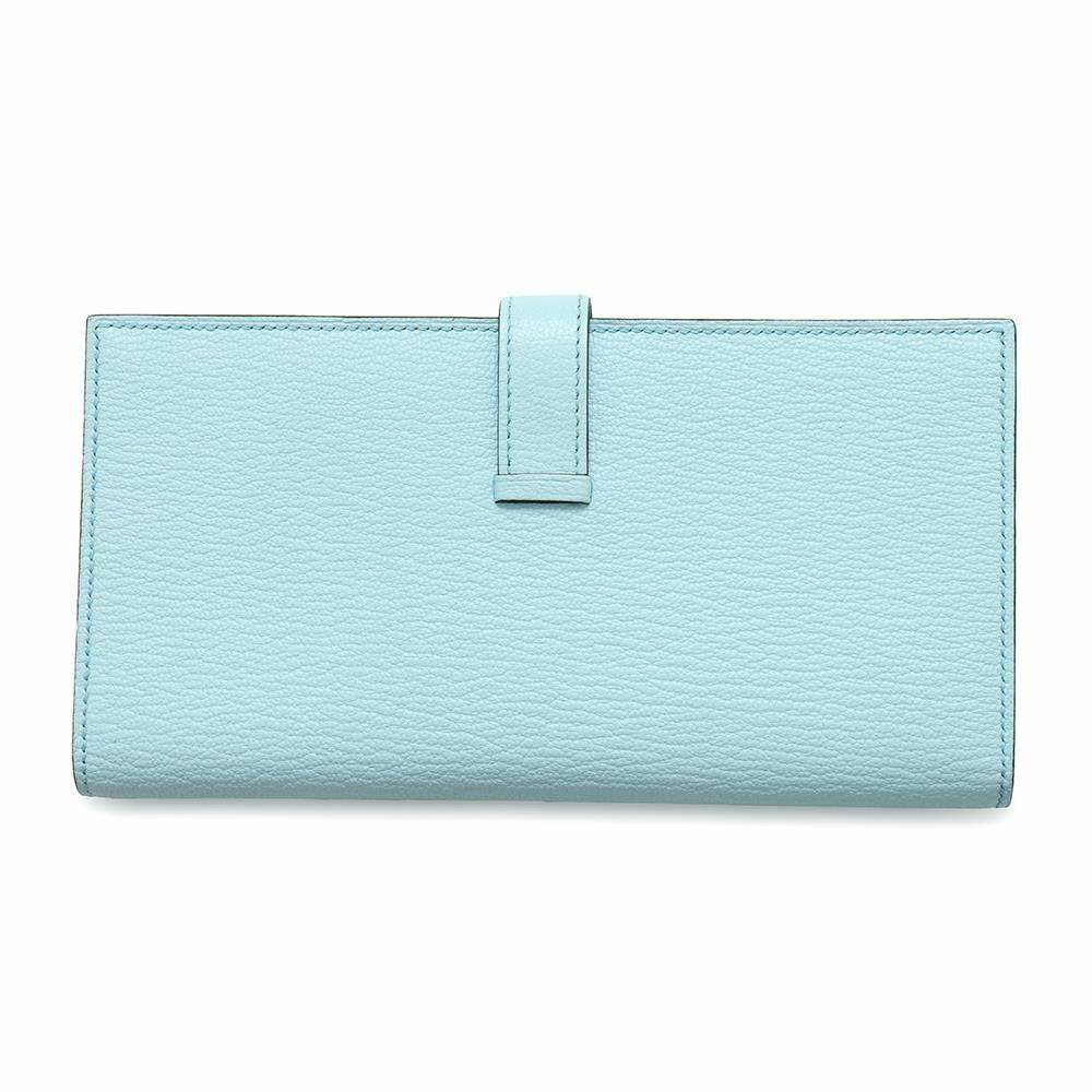 エルメス 長財布 ベアンスフレ ブルーゼフィール/シルバー金具 シェブルミゾル D刻印 財布