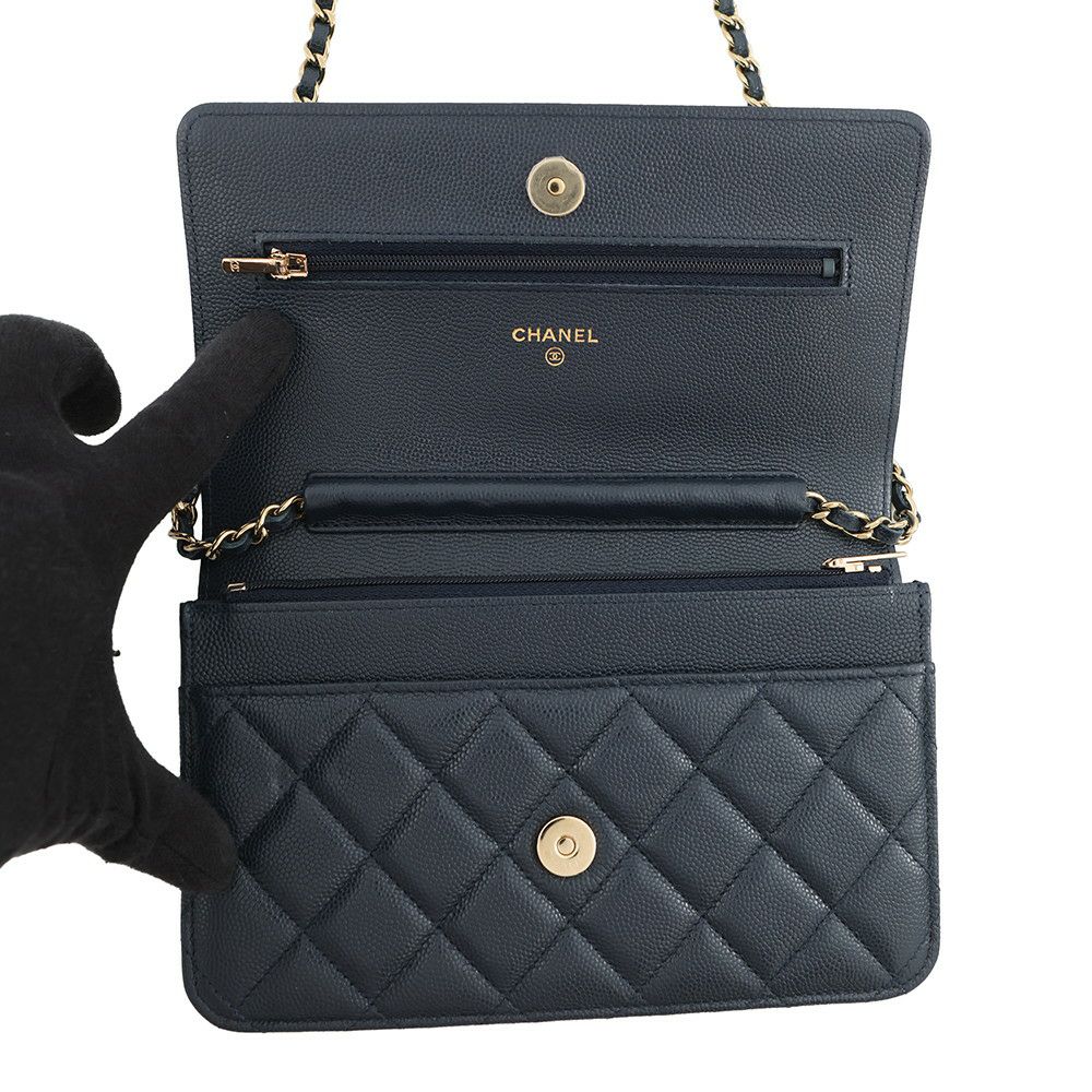 シャネル チェーンウォレット クラシック マトラッセ ココマーク キャビアスキン AP0250 CHANEL 財布 ブラック 黒