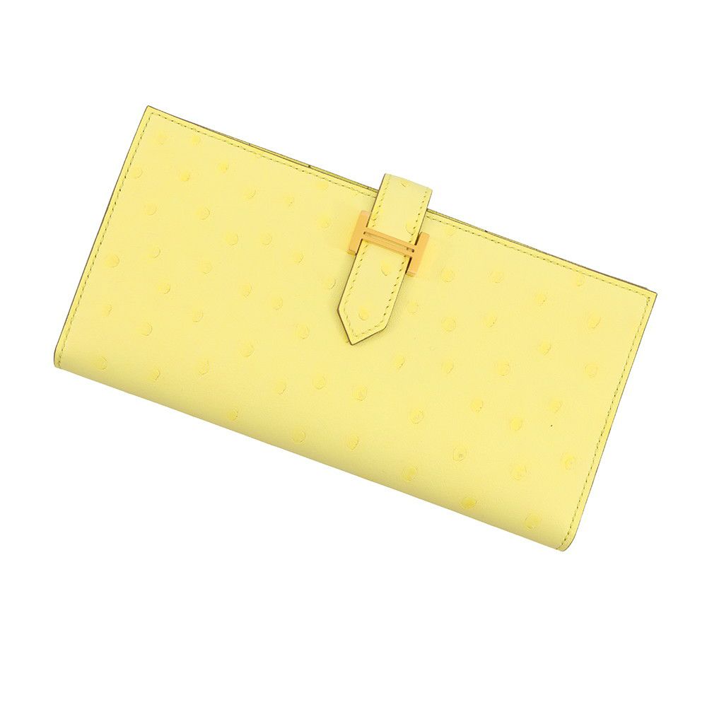 エルメス 長財布 ベアンスフレ ジョーヌシトロン/ゴールド金具 オーストリッチ B刻印 財布
