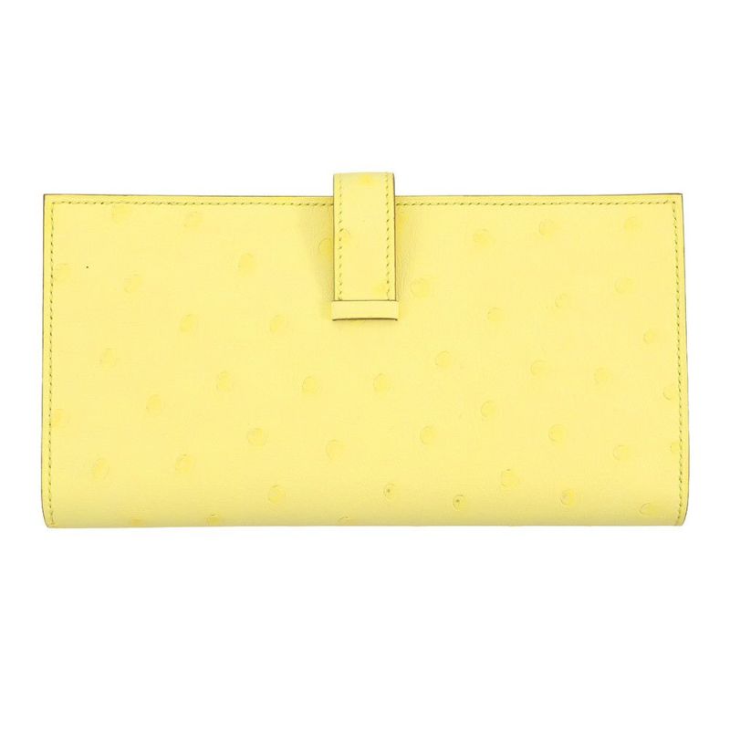 エルメス 長財布 ベアンスフレ ジョーヌシトロン/ゴールド金具 オーストリッチ B刻印 財布