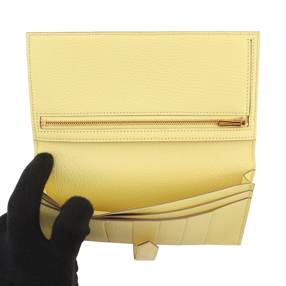 エルメス 長財布 ベアンスフレ ジョーヌシトロン/ゴールド金具 オーストリッチ B刻印 財布