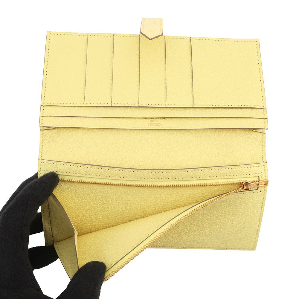 エルメス 長財布 ベアンスフレ ジョーヌシトロン/ゴールド金具 オーストリッチ B刻印 財布