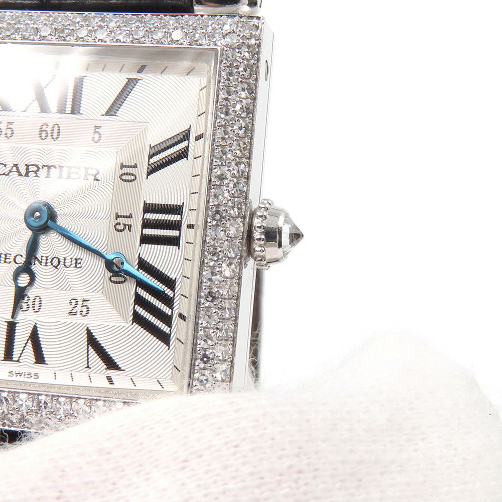 カルティエ タンク オビュ LM K18WG ホワイトゴールド ダイヤベゼル WB800551 Cartier 腕時計 シルバー文字盤