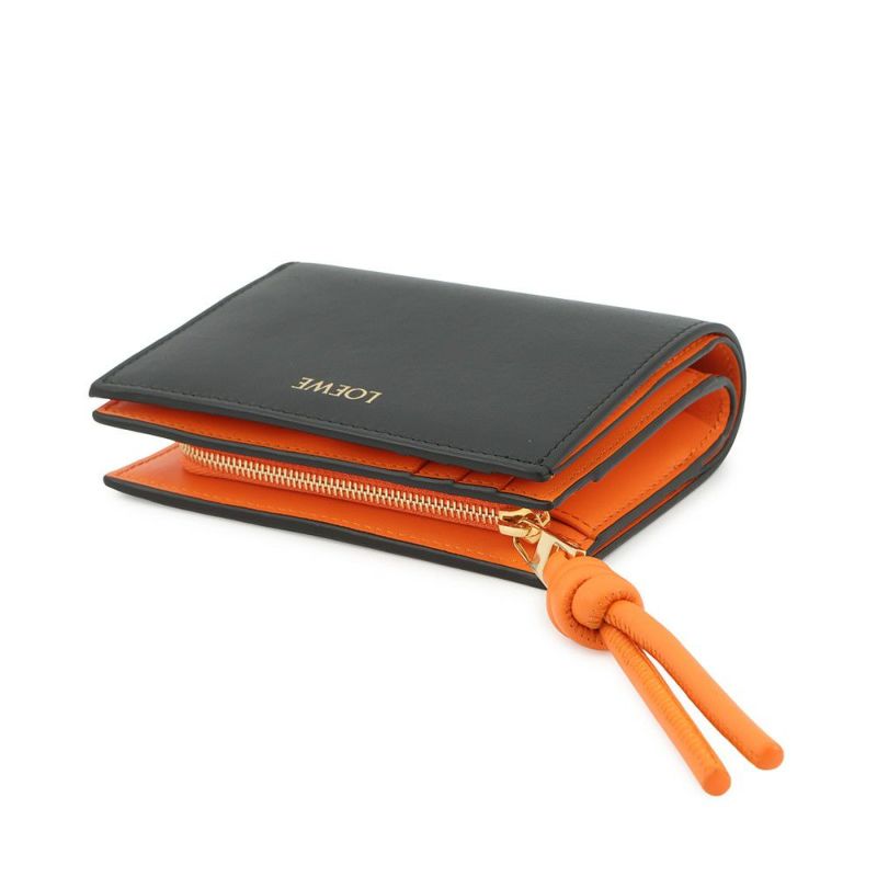 ロエベ 二つ折り財布 ノット コンパクトウォレット シャイニーナパカーフレザー CEM1NCWX01 LOEWE 財布 バイカラー 黒