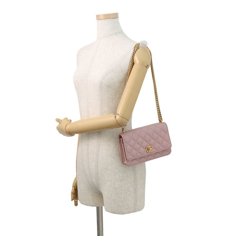 シャネル チェーンウォレット マトラッセ ココマーク ハートチェーン キャビアスキン AP3201 CHANEL