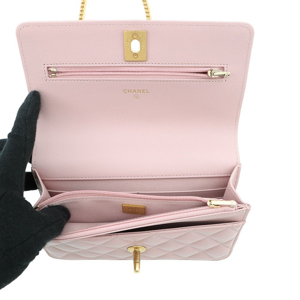 シャネル チェーンウォレット マトラッセ ココマーク ハートチェーン キャビアスキン AP3201 CHANEL