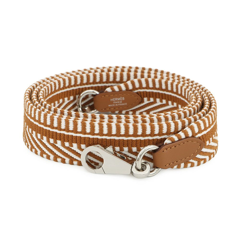 エルメス ショルダーストラップ バンドリエール サングル カヴァル ゴールド/ホワイト/シルバー金具 K刻印