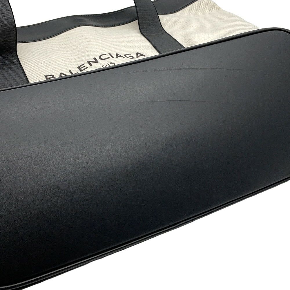 バレンシアガ トートバッグ ネイビートート レザー/キャンバス 374767 BALENCIAGA 黒 白