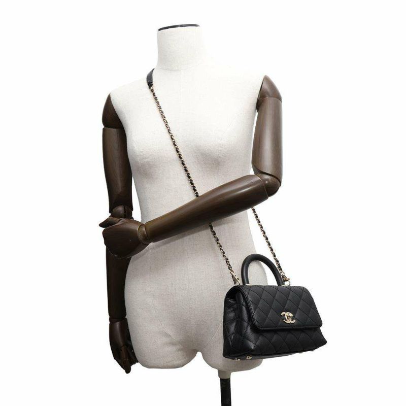 シャネル ハンドバッグ ココマーク トップハンドル ミニ フラップ キャビアスキン AS2215 CHANEL 2wayショルダー 黒