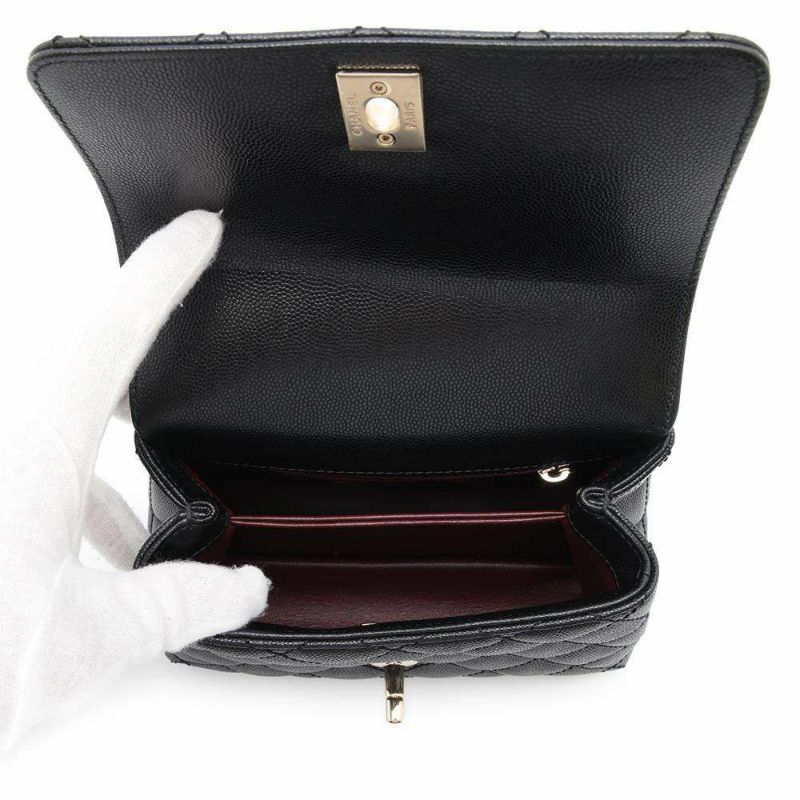 シャネル ハンドバッグ ココマーク トップハンドル ミニ フラップ キャビアスキン AS2215 CHANEL 2wayショルダー 黒