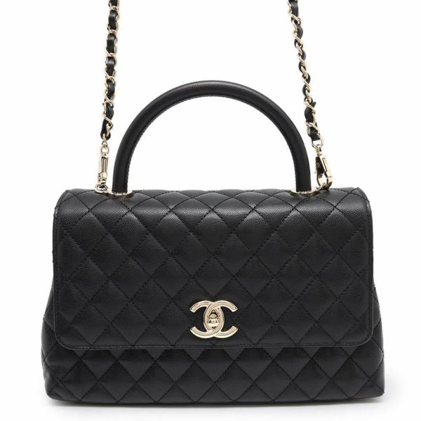 シャネル ハンドバッグ マトラッセ ココマーク ハンドル フラップ キャビアスキン A92991 2way 黒