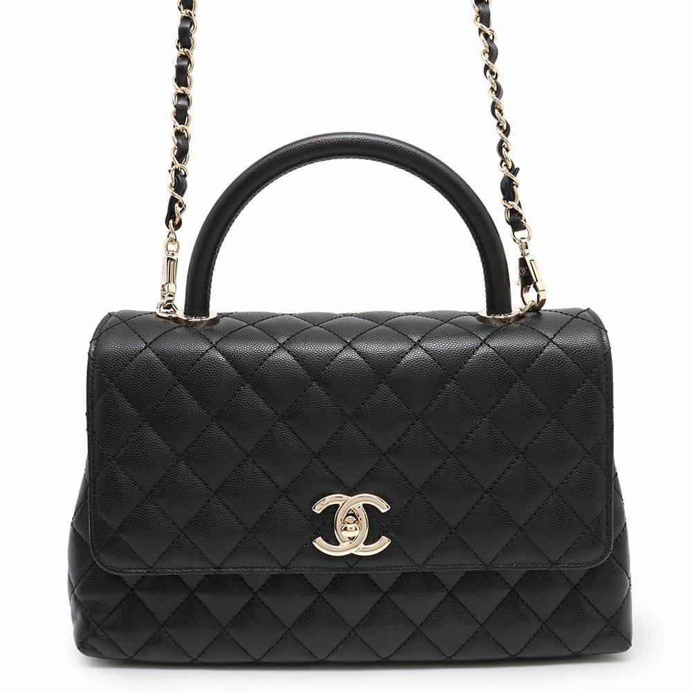 シャネル ハンドバッグ マトラッセ ココマーク ハンドル フラップ キャビアスキン A92991 2way 黒