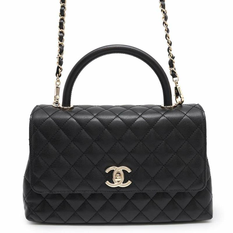 シャネル ハンドバッグ マトラッセ ココマーク ハンドル フラップ キャビアスキン A92991 2way 黒
