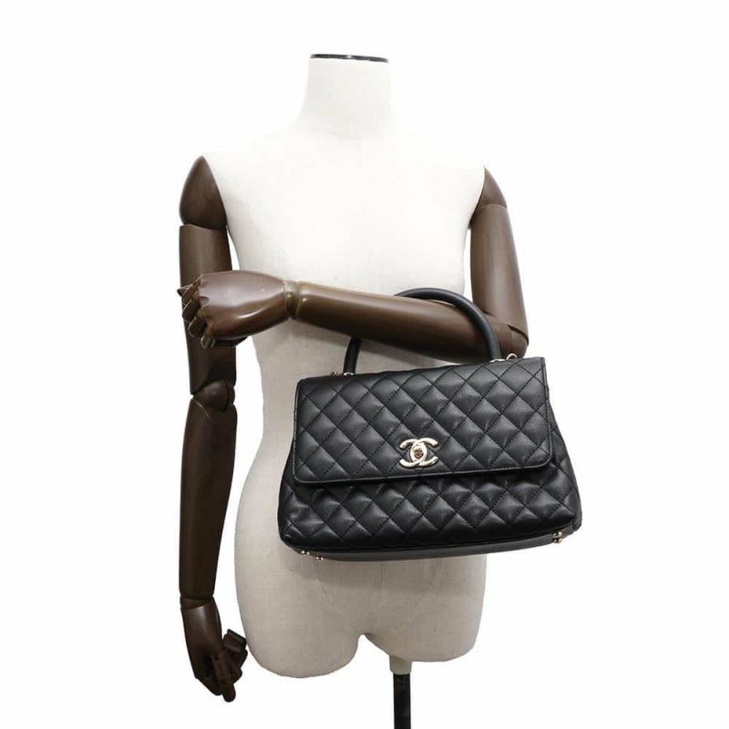 シャネル ハンドバッグ マトラッセ ココマーク ハンドル フラップ キャビアスキン A92991 2way 黒