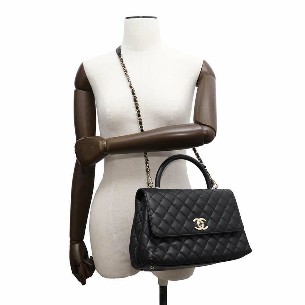 シャネル ハンドバッグ マトラッセ ココマーク ハンドル フラップ キャビアスキン A92991 2way 黒
