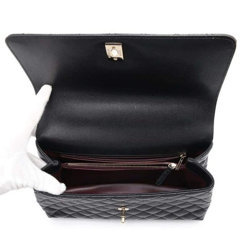 シャネル ハンドバッグ マトラッセ ココマーク ハンドル フラップ キャビアスキン A92991 2way 黒