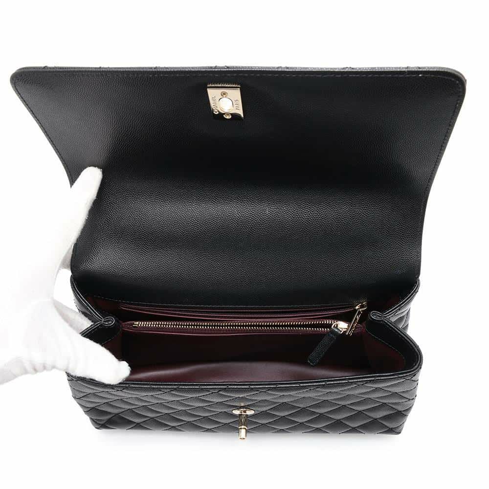 シャネル ハンドバッグ マトラッセ ココマーク ハンドル フラップ キャビアスキン A92991 2way 黒