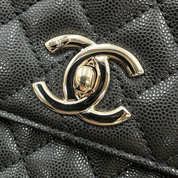 シャネル ハンドバッグ マトラッセ ココマーク ハンドル フラップ キャビアスキン A92991 2way 黒