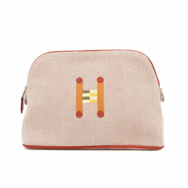 エルメス ポーチ ボリードポーチ クレイジーH MM オレンジ/フィセル/シルバー金具 コットン HERMES