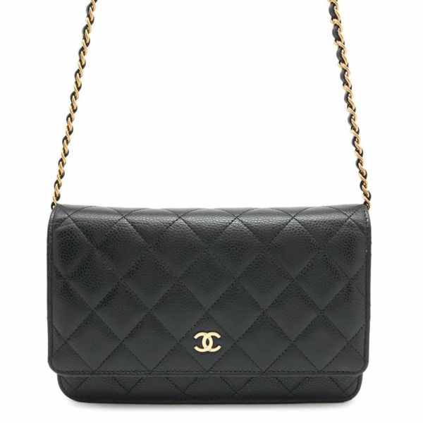 シャネル チェーンウォレット クラシック マトラッセ ココマーク キャビアスキン AP0250 CHANEL 財布 黒