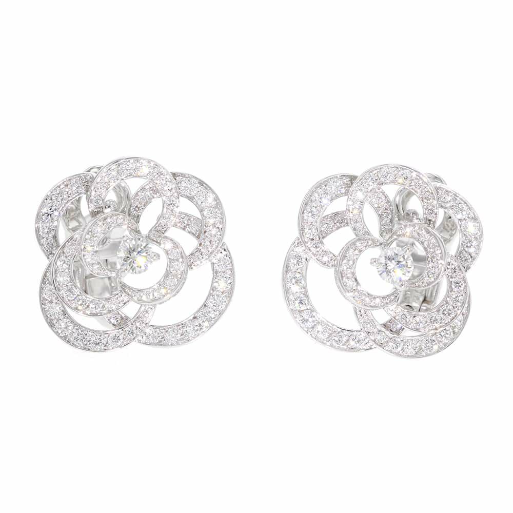 シャネル ピアス カメリア コレクション イヤリング ダイヤモンド 126P 約1.39ct K18WGホワイトゴールド J2672 CHANEL ジュエリー