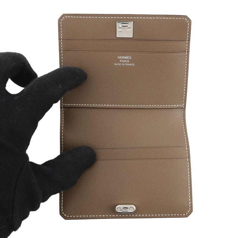 エルメス カードケース メドール エトゥープ/シルバー金具 シェブルシャムキラ B刻印