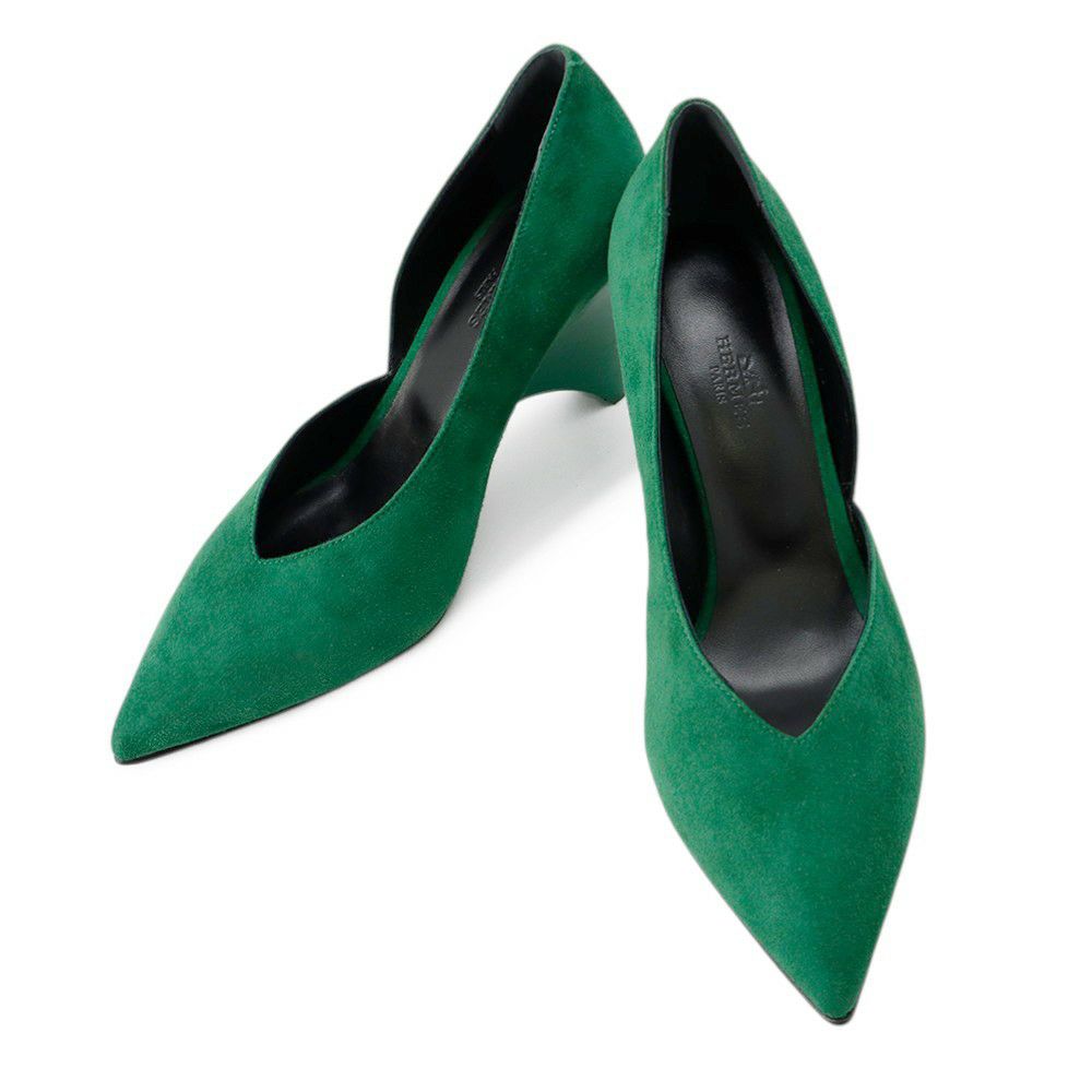 エルメス パンプス ファタル85 グリーン スエード レディースサイズ38