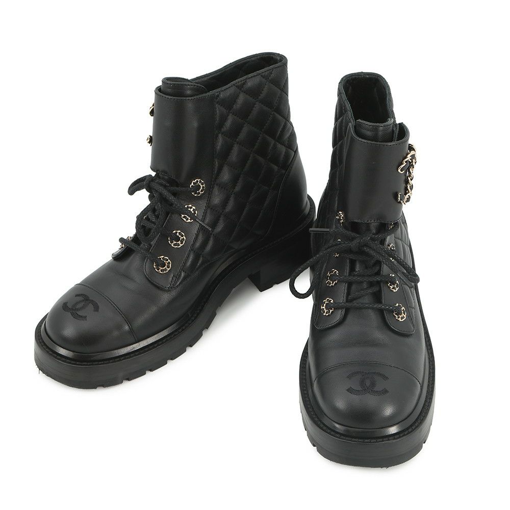 シャネル ショートブーツ マトラッセ ココマーク CHANEL19 レザー レディースサイズ37 1/2C G36424 CHANEL 靴 黒