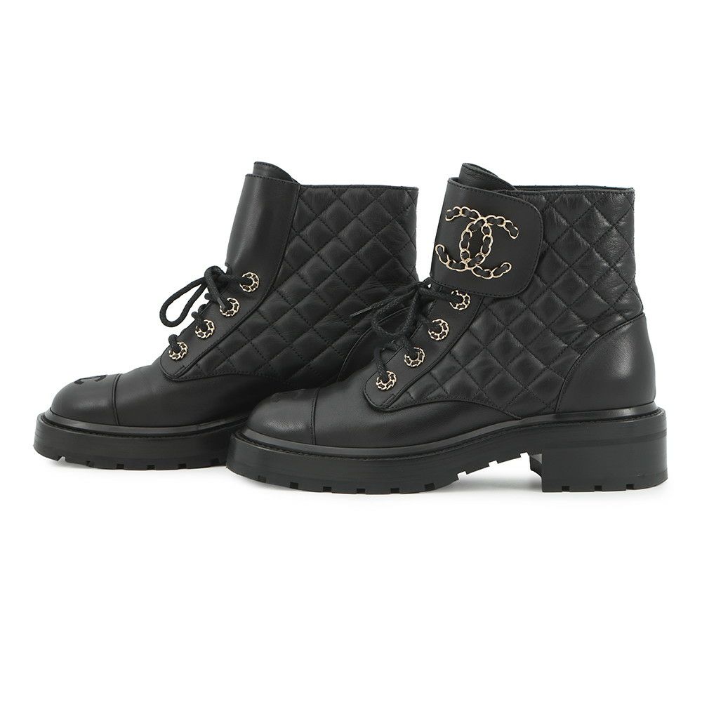 シャネル ショートブーツ マトラッセ ココマーク CHANEL19 レザー レディースサイズ37 1/2C G36424 CHANEL 靴 黒
