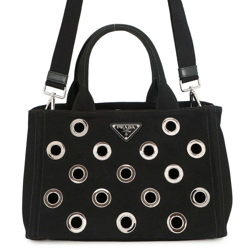 プラダ トートバッグ カナパ CANAPA パンチング キャンバス 1BG439 PRADA 2way 黒