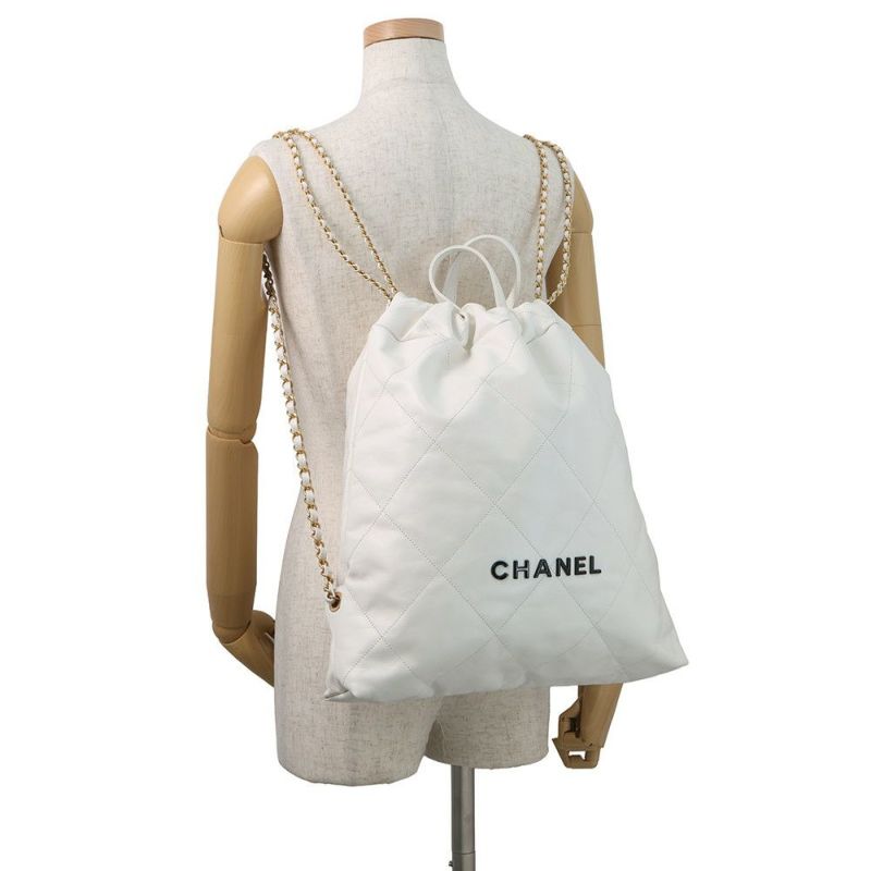 シャネル リュック シャネル22 ラージ レザー AS3313 CHANEL バックパック バッグ 白