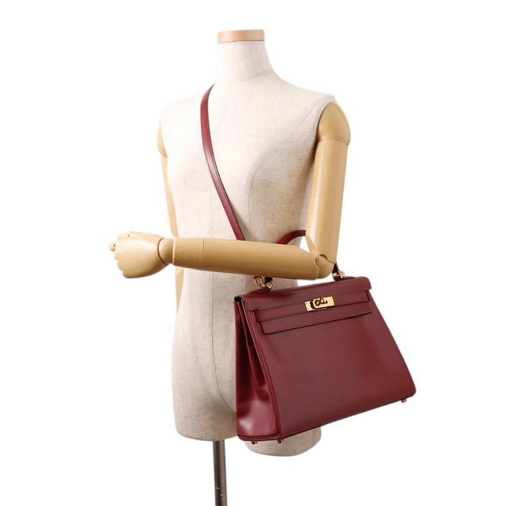 エルメス ハンドバッグ ケリー32 内縫いルージュアッシュ/ゴールド金具 ボックスカーフ □E刻印 ２wayショルダー