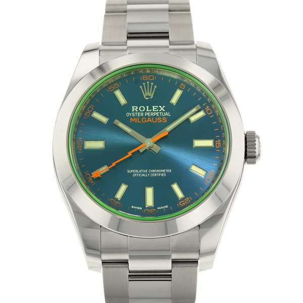 ロレックス ミルガウス グリーンガラス ランダムシリアル ルーレット 116400GV ROLEX 腕時計 Zブルー文字盤