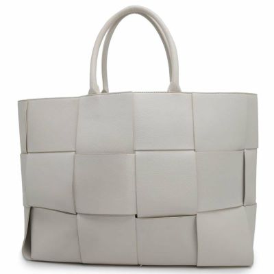 ボッテガヴェネタ トートバッグ マキシイントレチャート アルコ ラージ レザー BOTTEGA VENETA 白 安心保証