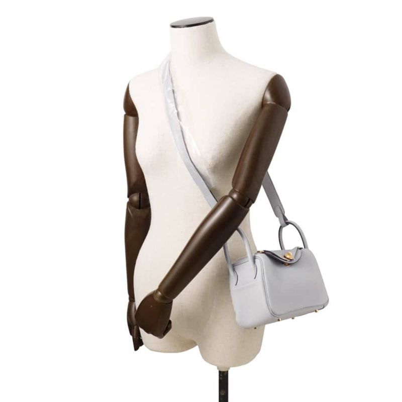エルメス リンディ ミニ ブルーグラシエ/シルバー金具 トリヨンクレマンス W刻印 2wayショルダー