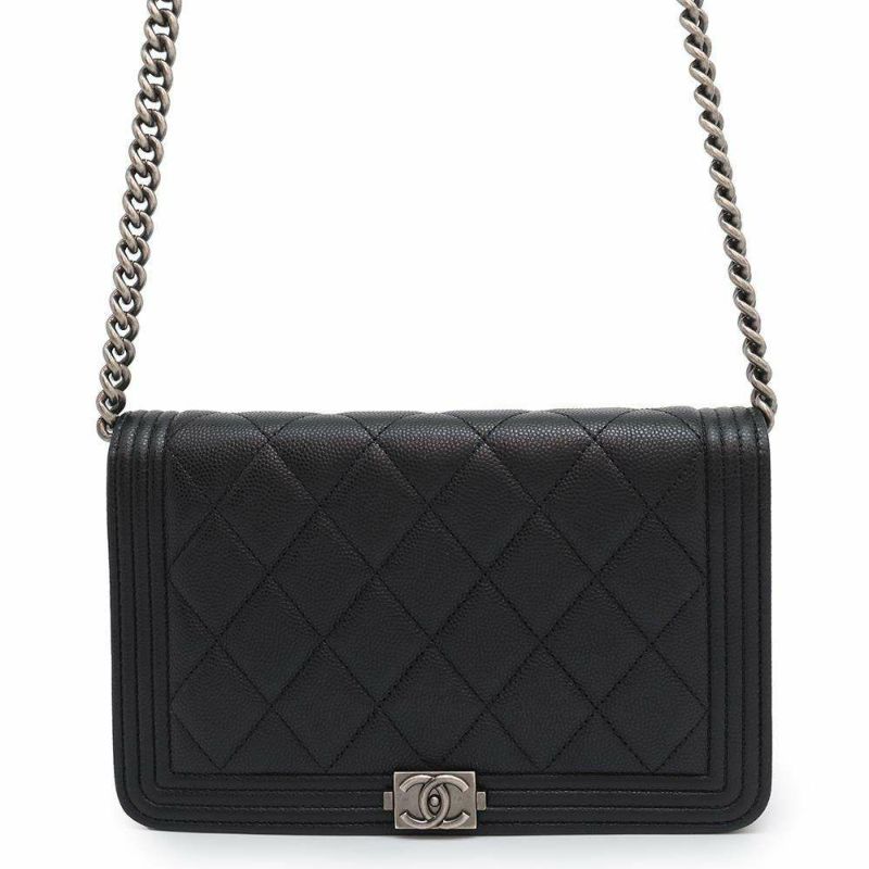 シャネル チェーンウォレット ボーイシャネル マトラッセ ココマーク キャビアスキン AP1117 CHANEL 黒
