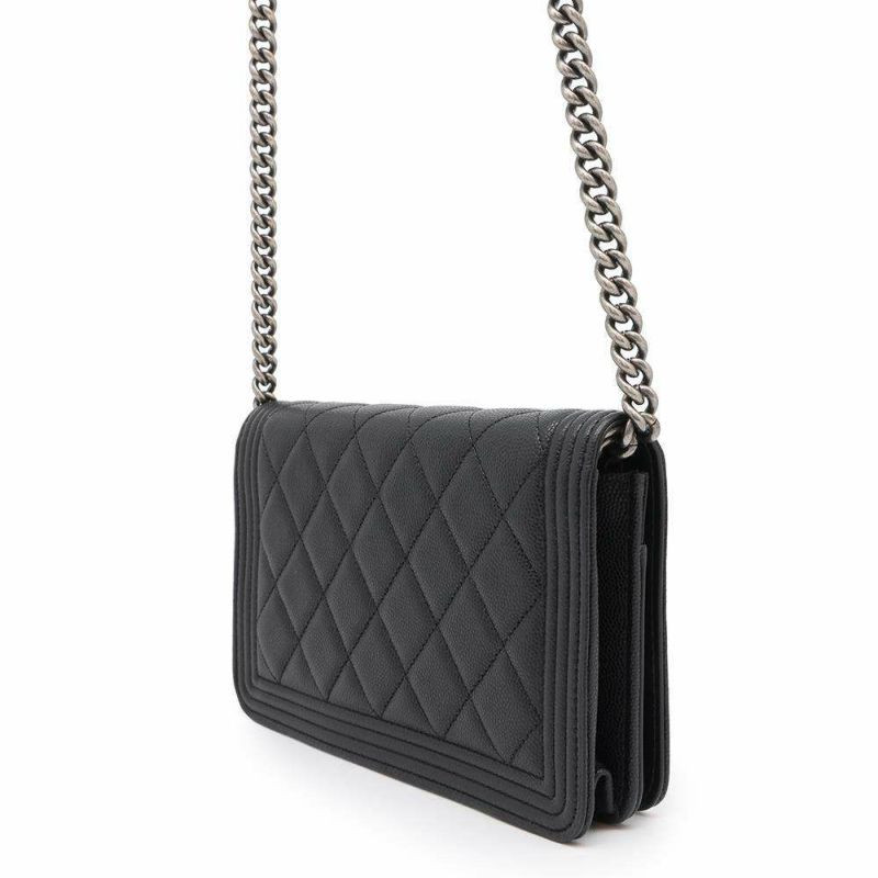 シャネル チェーンウォレット ボーイシャネル マトラッセ ココマーク キャビアスキン AP1117 CHANEL 黒