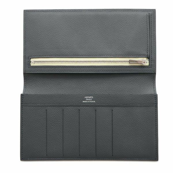 エルメス 二つ折り長財布 シチズンツイル ロング グリミスティ/シルバー金具 エバーカラー W刻印 財布